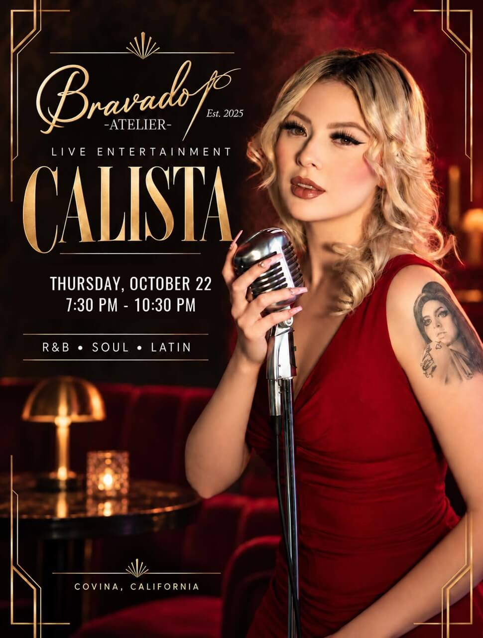 Calista takes the Bravado stage on Thursday, October 22, 2026 from 7:30–10:30 PM, performing your favorite ’90s R&B classics, soulful favorites, and more.